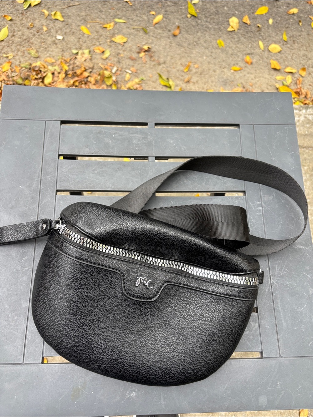 Black Pebbled Leather Crossbody Belt Bag